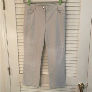 Akris Cream Cotton Straight Ankle Cropped Denim Pants